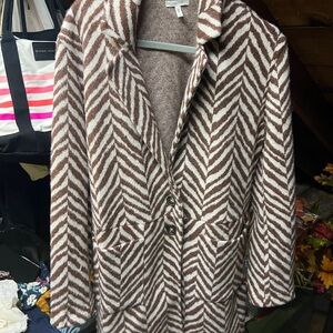Maurices Brown and White Chevron Teddy Jacket